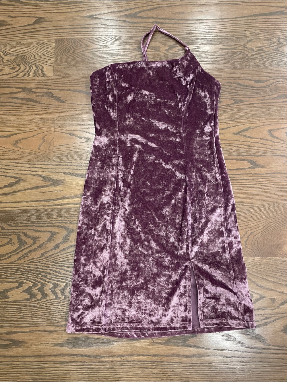 One-Shoulder Crushed Velvet Dress in Mauve Plum